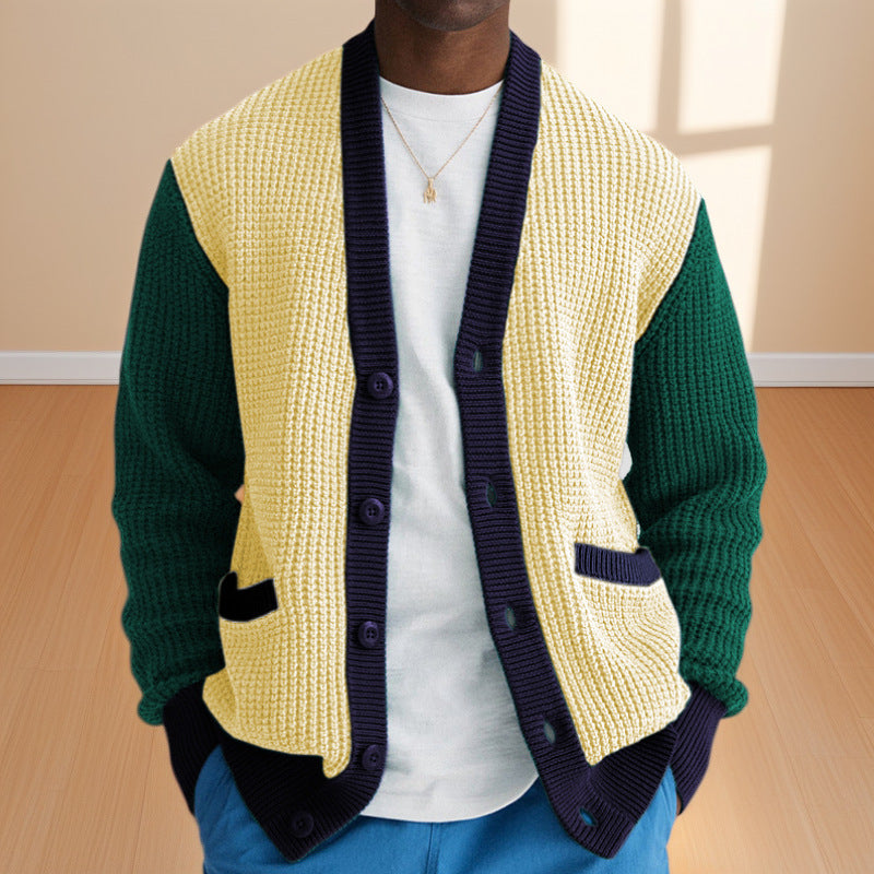 Cardigan décontracté pour hommes en maille gaufrée moderne avec manches contrastantes et poches pratiques Berg-Feldt