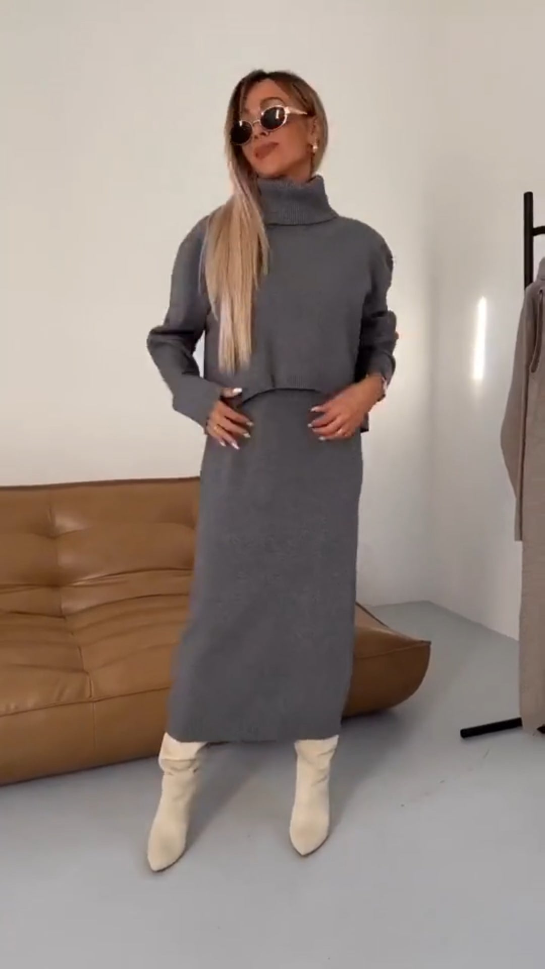 Robe midi en maille épaisse avec manches courtes berg-feldt pour femme
