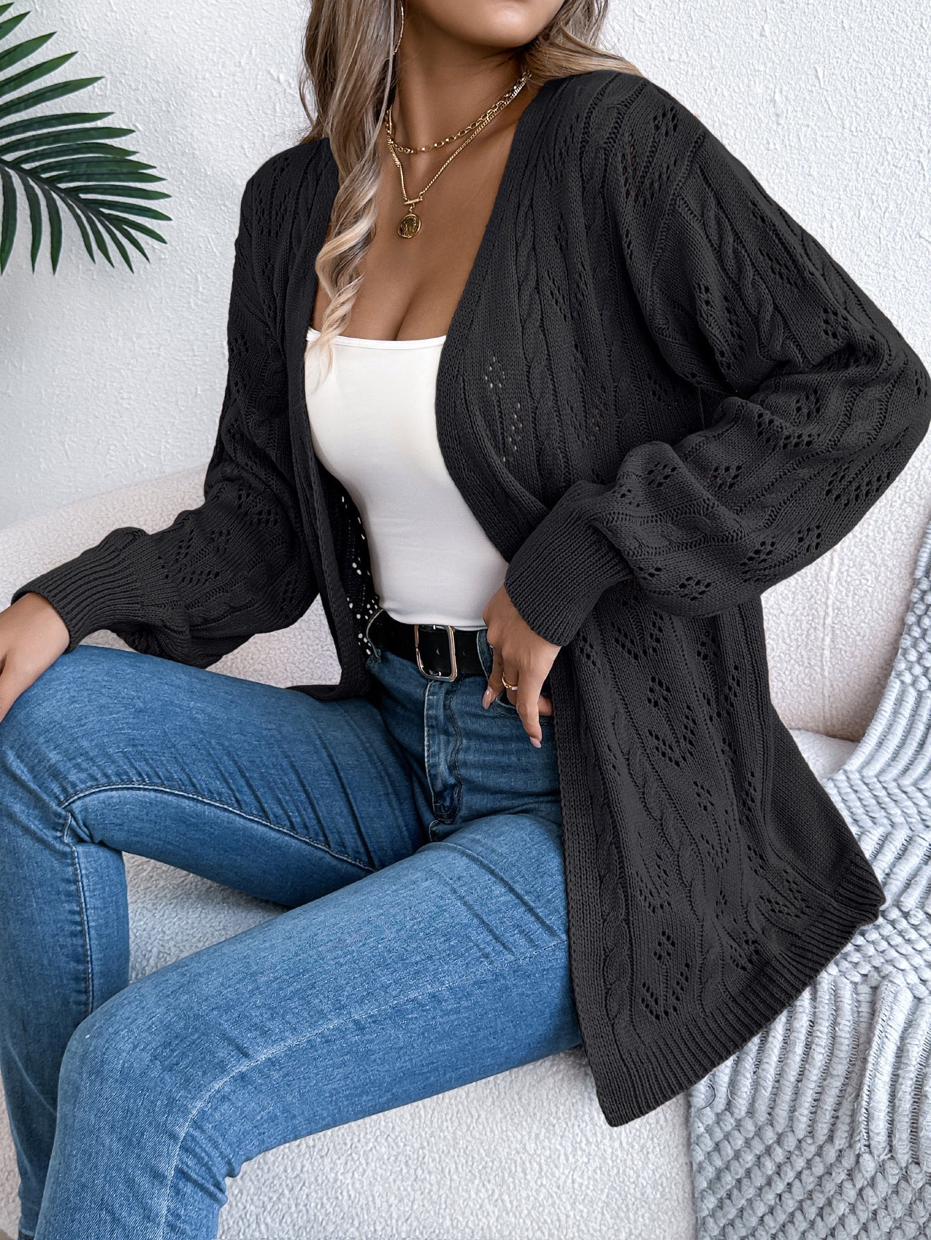 Cardigan femme Berg-Feldt en maille ajourée et col en V