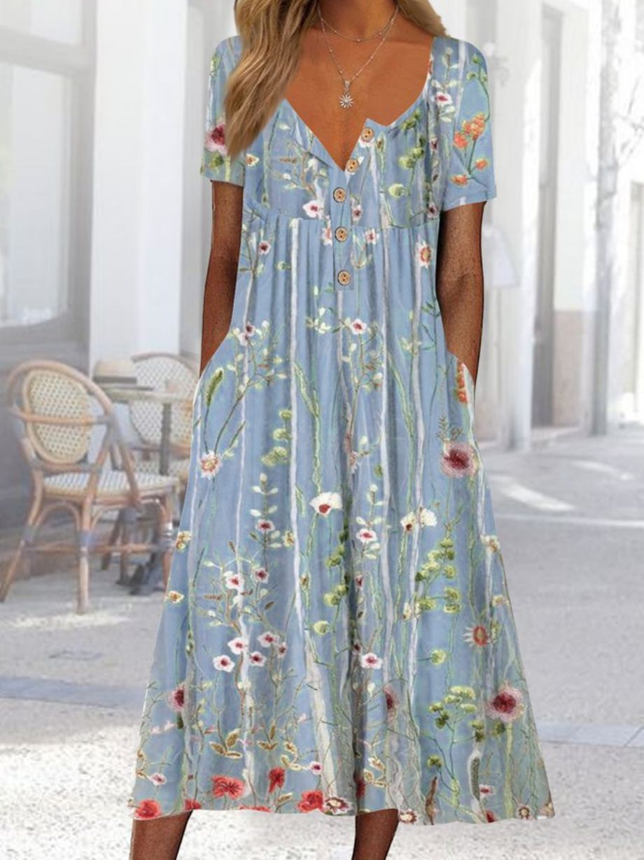 Berg-Feldt Robe longue classique à motif floral et poches latérales pour femme