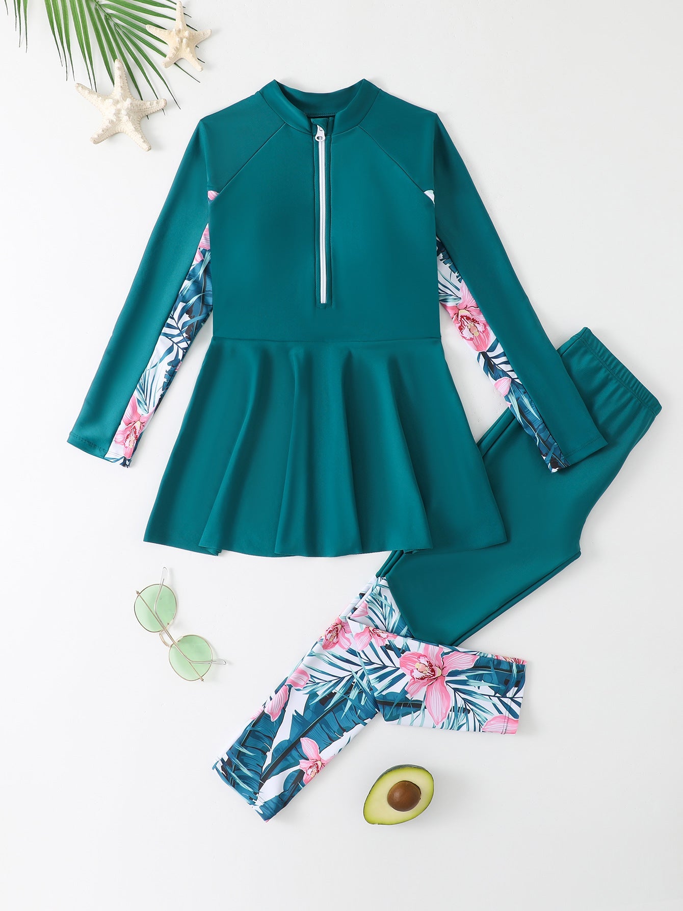 Combinaison de surf femme (2 pièces) tendance avec fermeture éclair et motif tropical, par berg-feldt