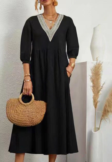 Robe longue légère à col en V et poches latérales pour femme berg-feldt