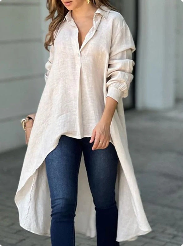 Chemisier décontracté à manches longues pour femme, coupe asymétrique avec détails boutonnés Berg-Feldt