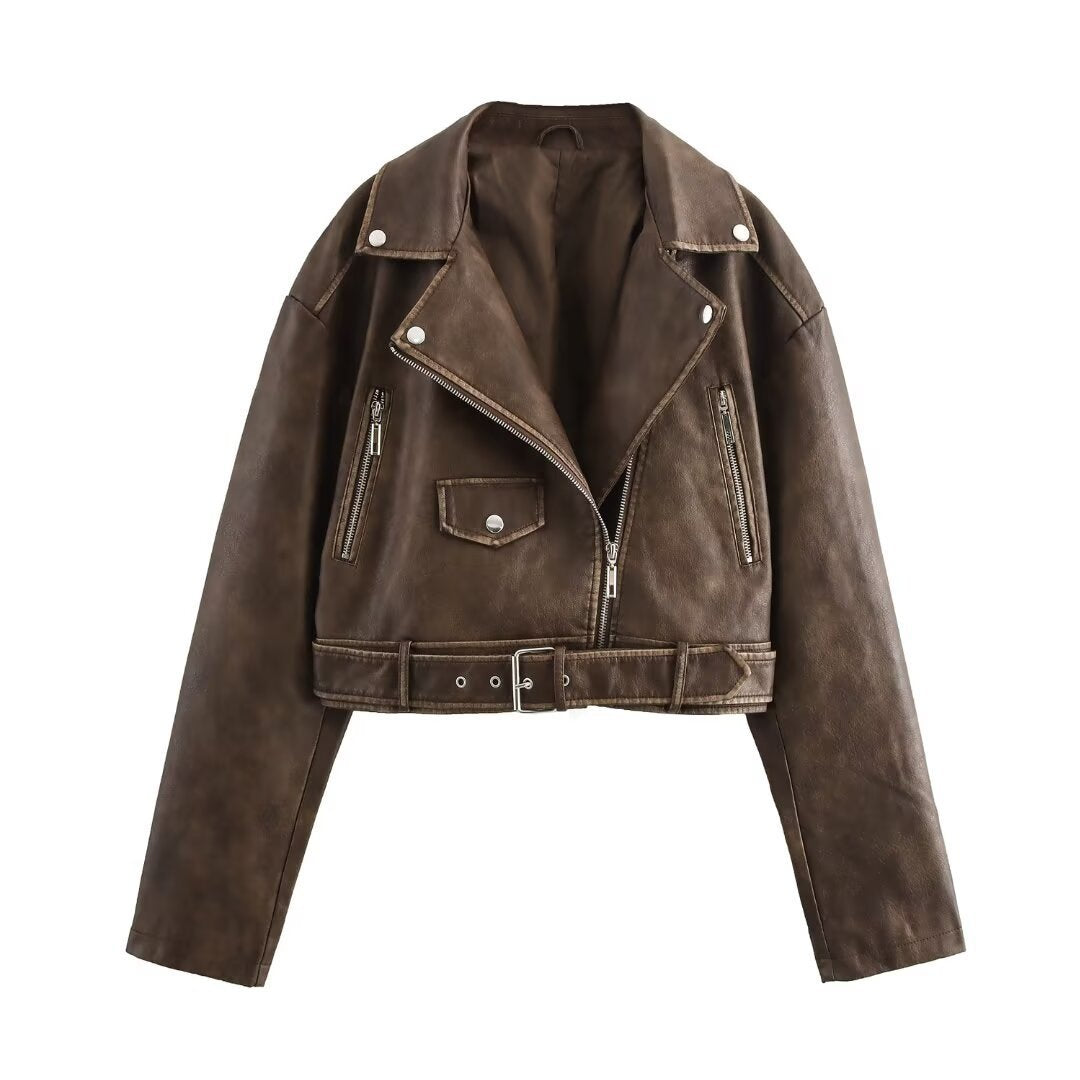 Kurze Lederjacke für Damen mit Gürtel von berg-feldt