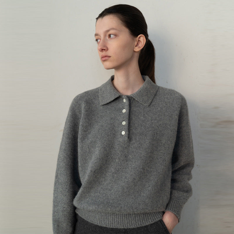 Polo pour femme de haute qualité avec élégante patte de boutonnage en cachemire mélangé de berg-feldt