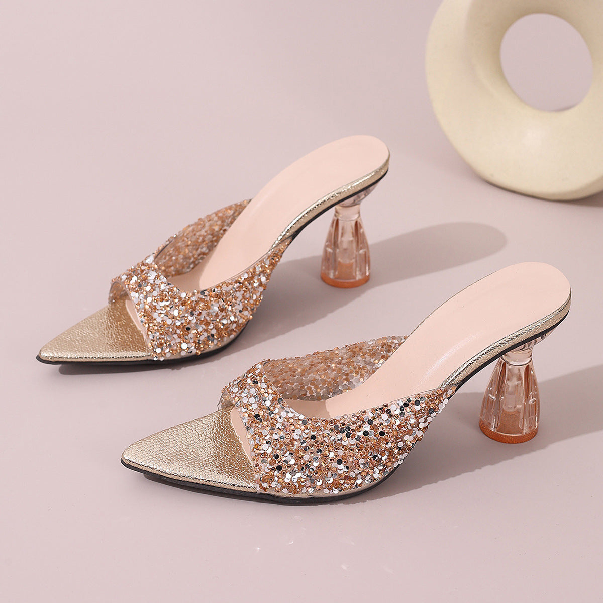 Escarpins glamour et scintillants pour femme avec talon bloc transparent de berg-feldt