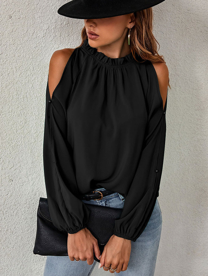 Leichte Damenbluse mit Cold-Shoulder-Ausschnitt und Rüschen von berg-feldt