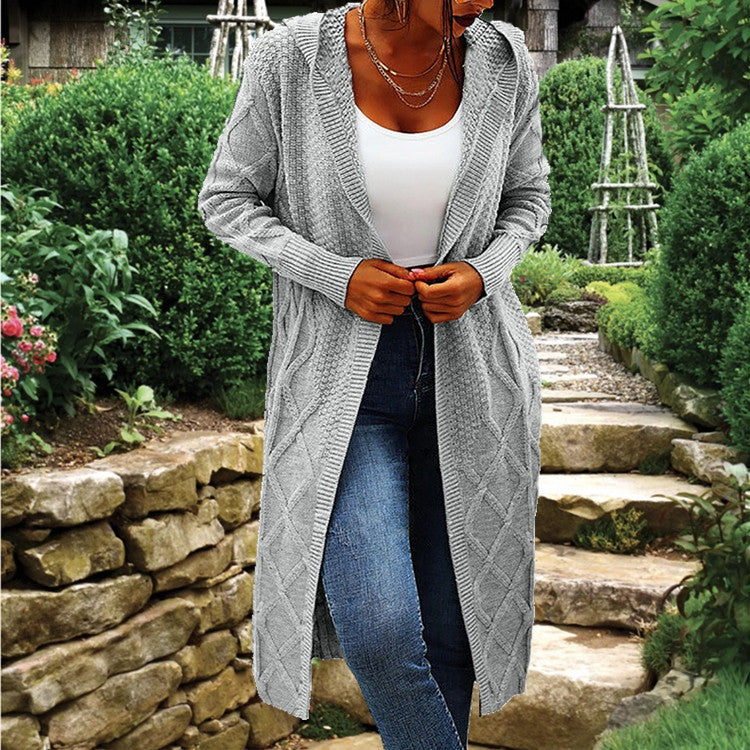 Gilet cardigan en maille à capuche avec motif torsadé de luxe pour femme Berg-Feldt