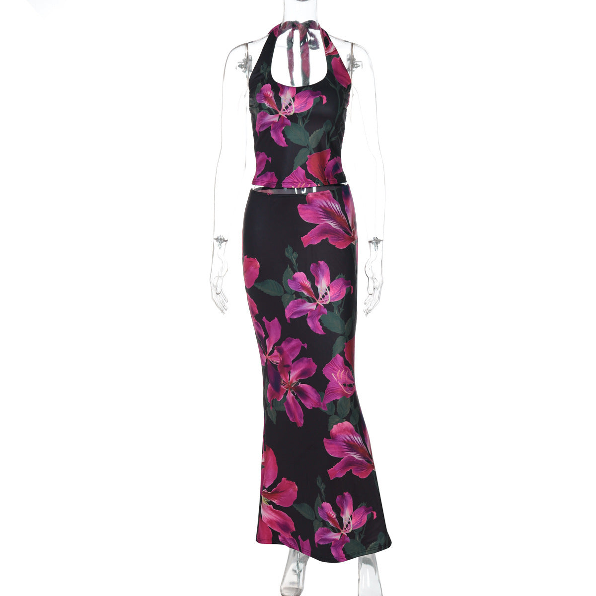Schickes Maxikleid für Damen mit floralem Muster und Halterneck von berg-feldt