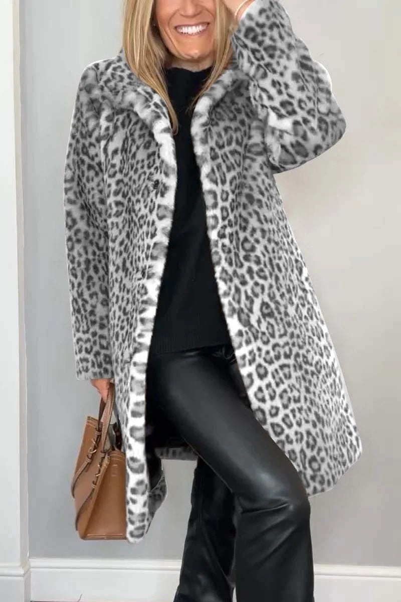 Damen Luxuriöser Teddy-Mantel mit Leopardenmuster und weichem Fleece Berg-Feldt