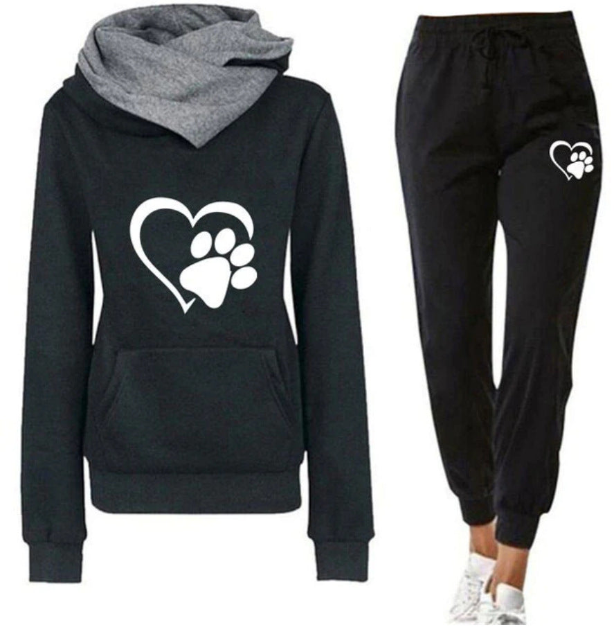 Ensemble douillet sweat à capuche et jogging pour femme avec imprimé cœur et patte de berg-feldt