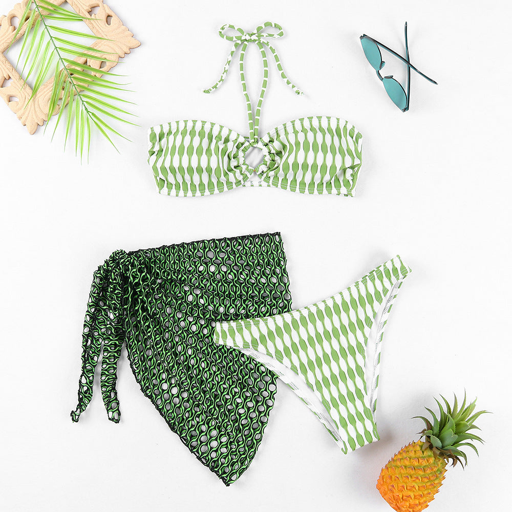 Ensemble de bikini Berg-Feldt pour femme avec haut bandeau, motif fantaisie et jupe en maille raffinée