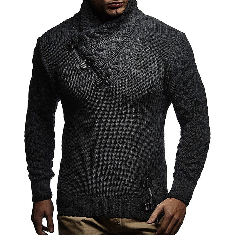 Herren Grobstrickpullover mit modernem Stehkragen und innovativen Knopfdetails Berg-Feldt