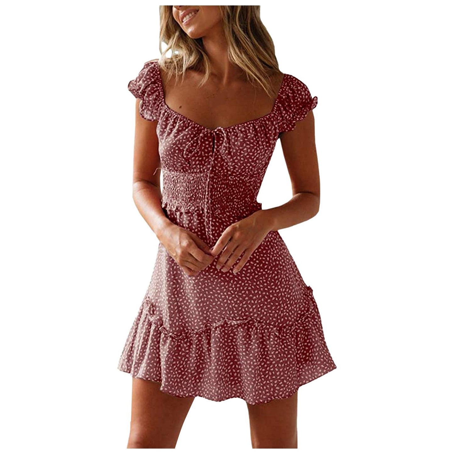 Tailliertes Damen-Minikleid mit Rüschen und luftigem Stoff von berg-feldt