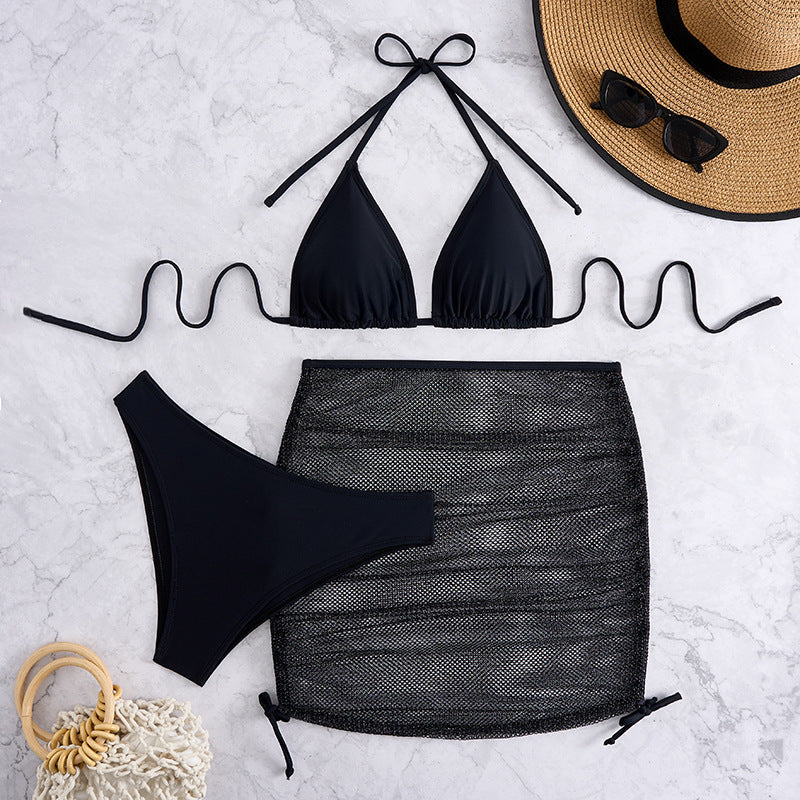 Ensemble bikini : haut triangle et jupe pour femme