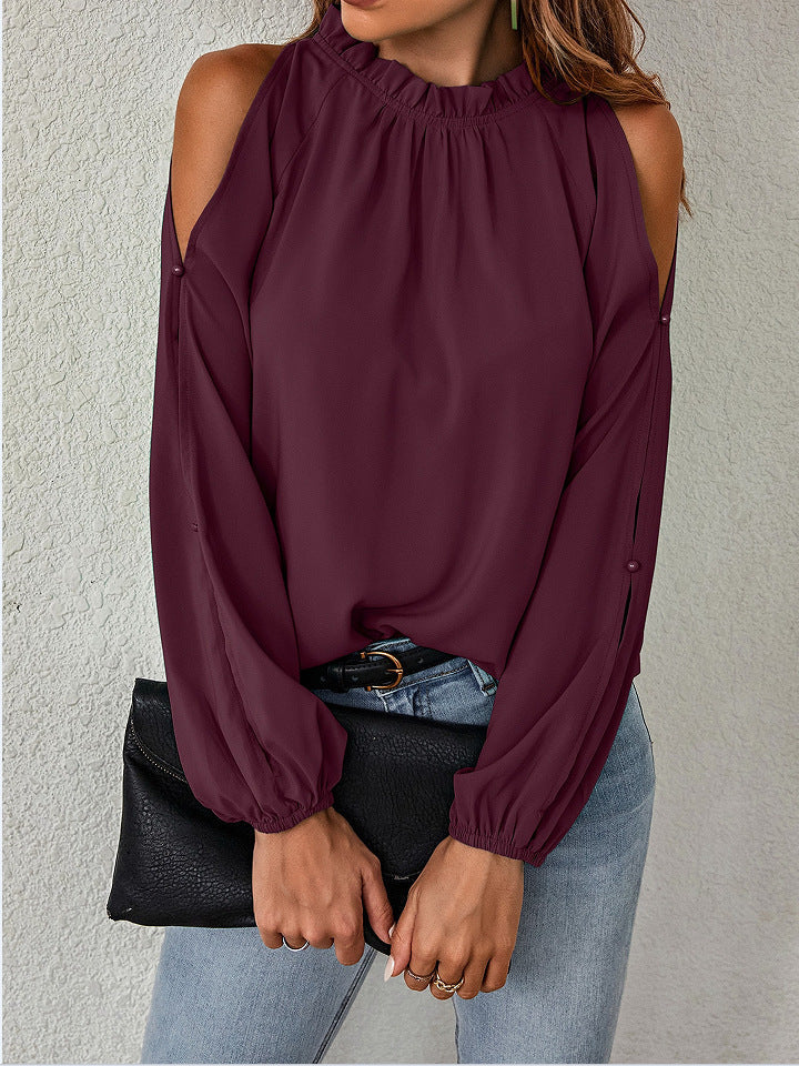 Leichte Damenbluse mit Cold-Shoulder-Ausschnitt und Rüschen von berg-feldt