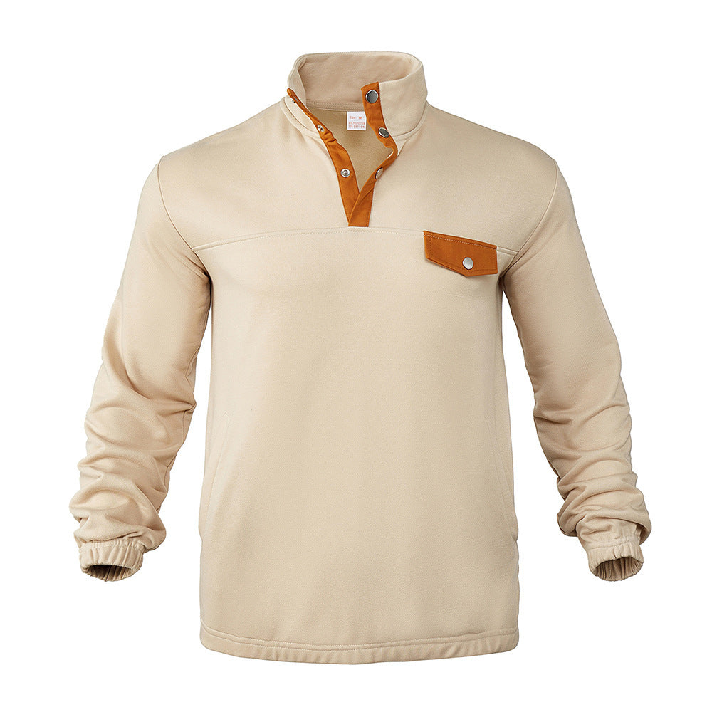 Herren Fleece-Pullover mit modernem Stehkragen und aufgesetzter Brusttasche Berg-Feldt