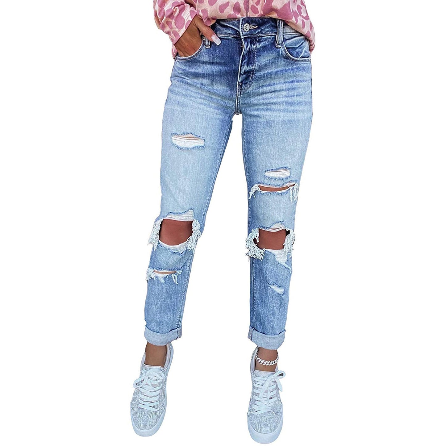 Jean Boyfriend Taille Haute Délavé et Déchiré Femme berg-feldt