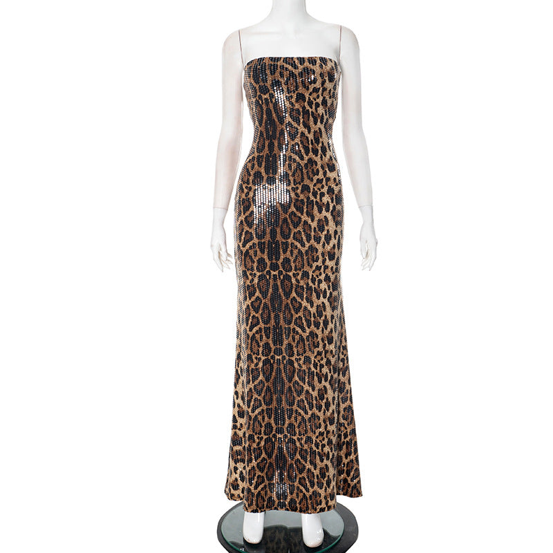 Robe longue Berg-feldt pour femmes, motif animal et paillettes