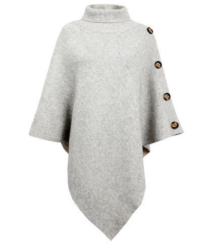 Poncho en maille pour femme avec col montant et détails de boutons décoratifs Berg-Feldt