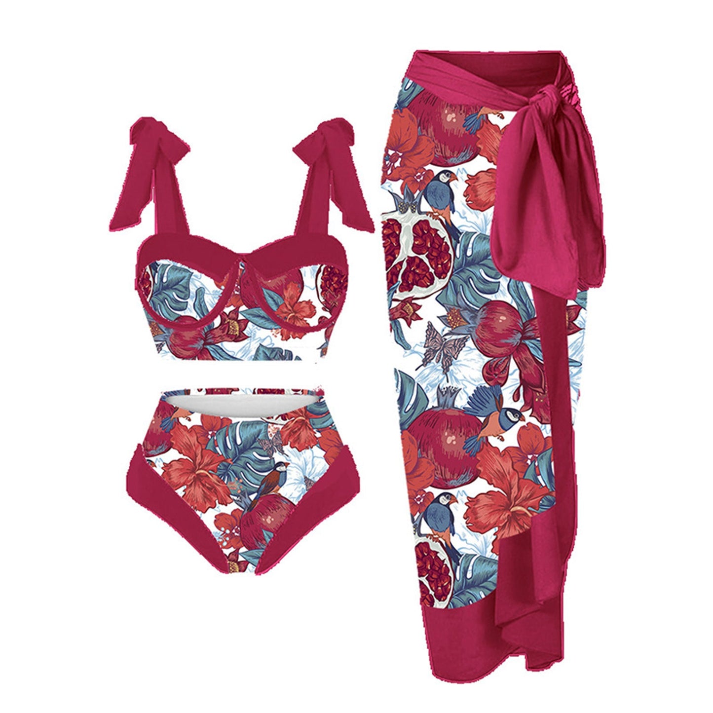 Ensemble de bikini Berg-Feldt pour femmes, taille haute, imprimé floral, avec jupe portefeuille assortie