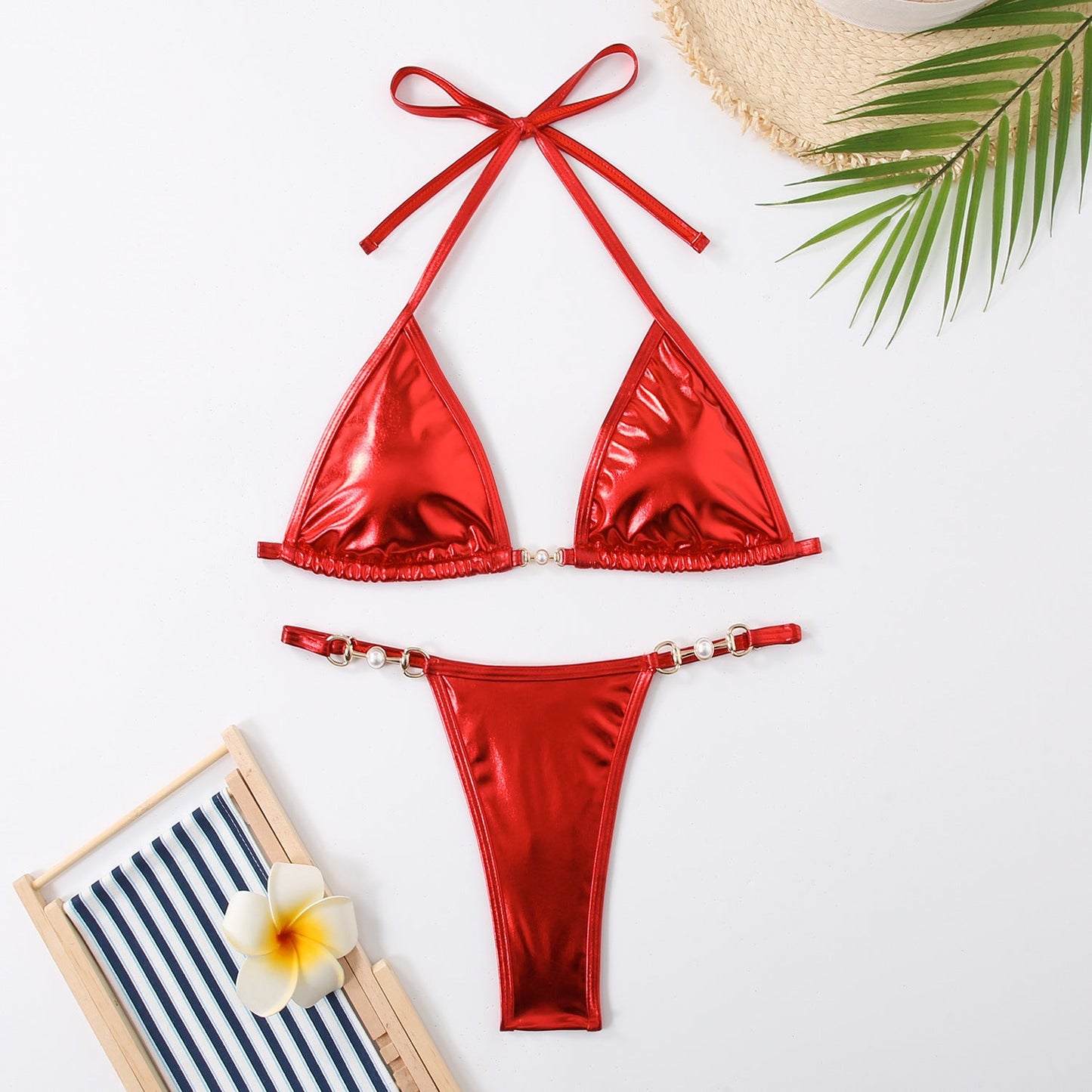 Ensemble de bikini triangle avec bretelles réglables et effet métallisé berg-feldt