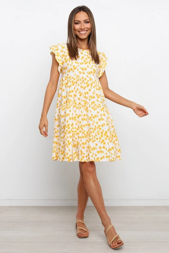 Robe trapèze florale Berg-Feldt pour femme avec détails volantés
