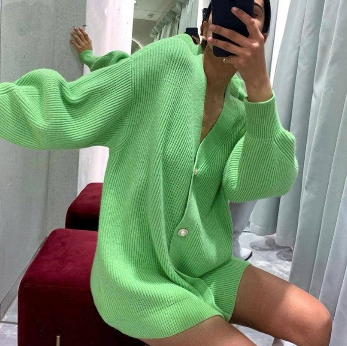 Cardigan oversize en maille à col en V profond avec boutons élégants pour femme Berg-Feldt