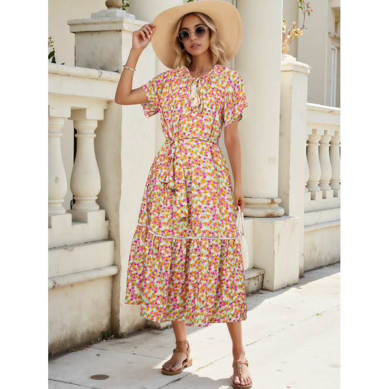 Maxikleid für Damen: floral, gerafft, mit Rüschensäulen von berg-feldt