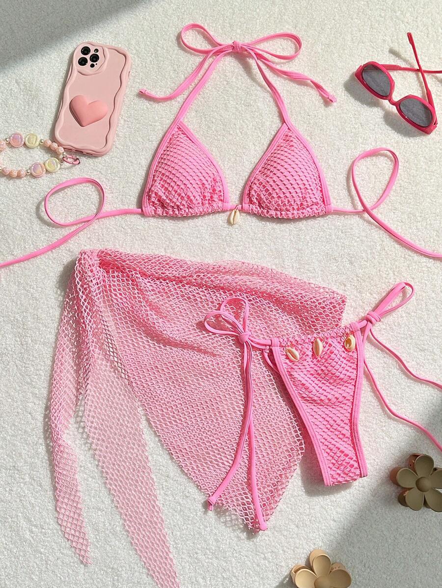 Haut de bikini triangle avec détails en maille et liens à nouer ludiques Berg-Feldt pour femme
