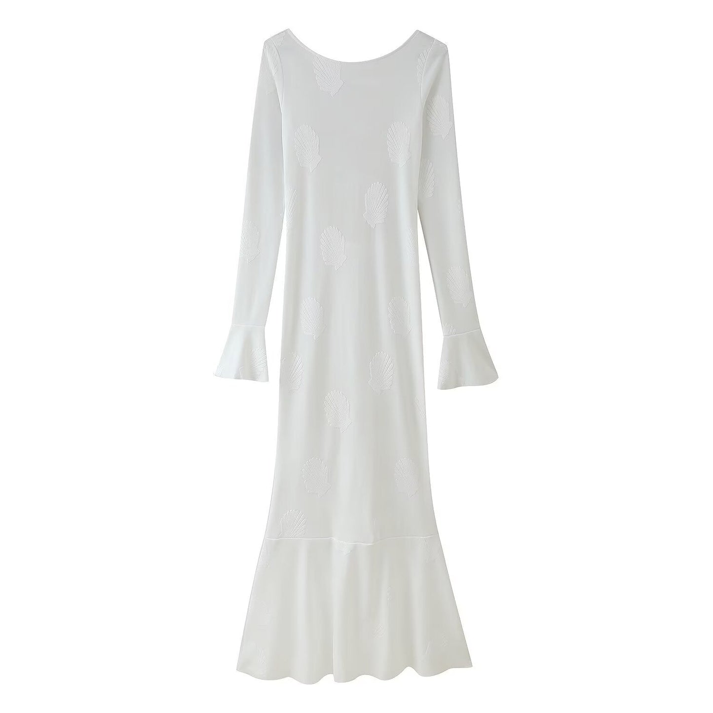 Robe longue pour femme à manches larges avec application coquillage texturée, par berg-feldt