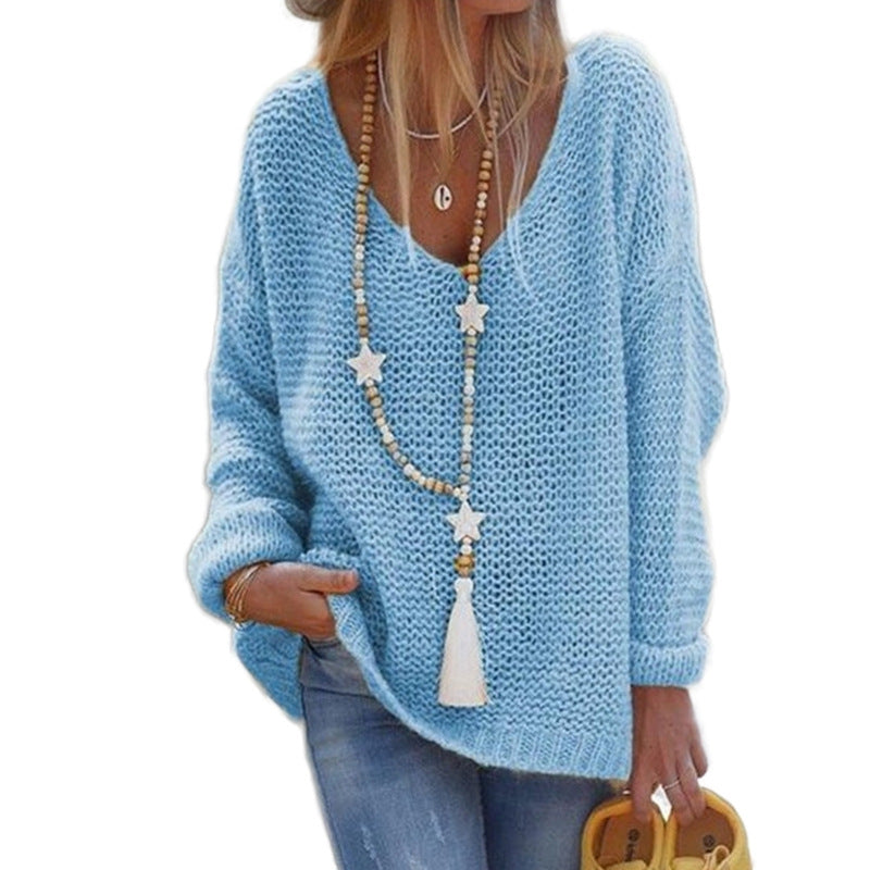 Pull en grosse maille pour femme, col en V profond, coupe décontractée Berg-Feldt