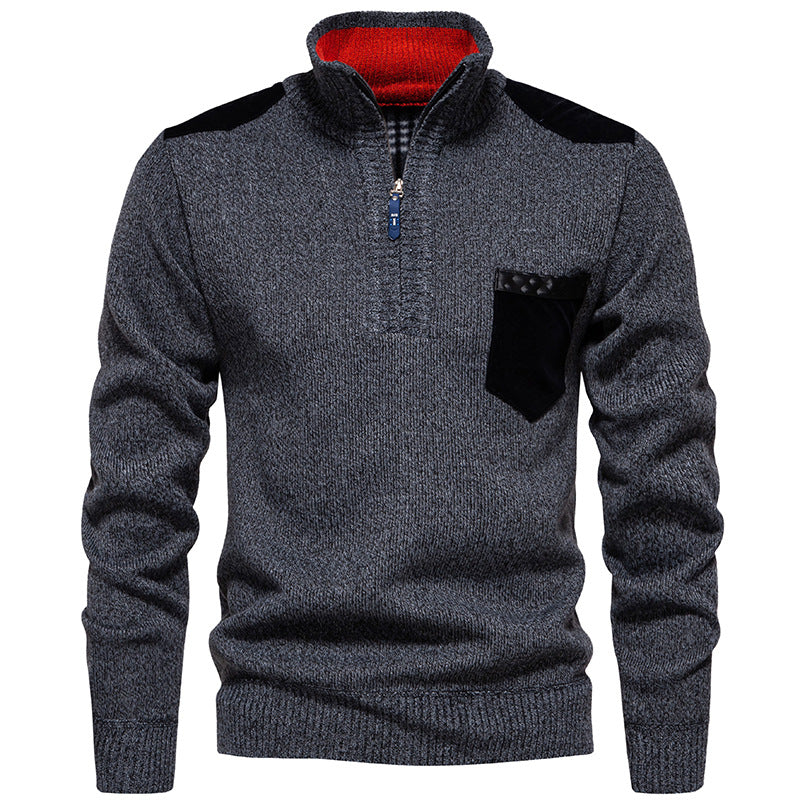 Herren Stehkragenpullover mit kontrastierenden Details und praktischen Taschen Berg-Feldt