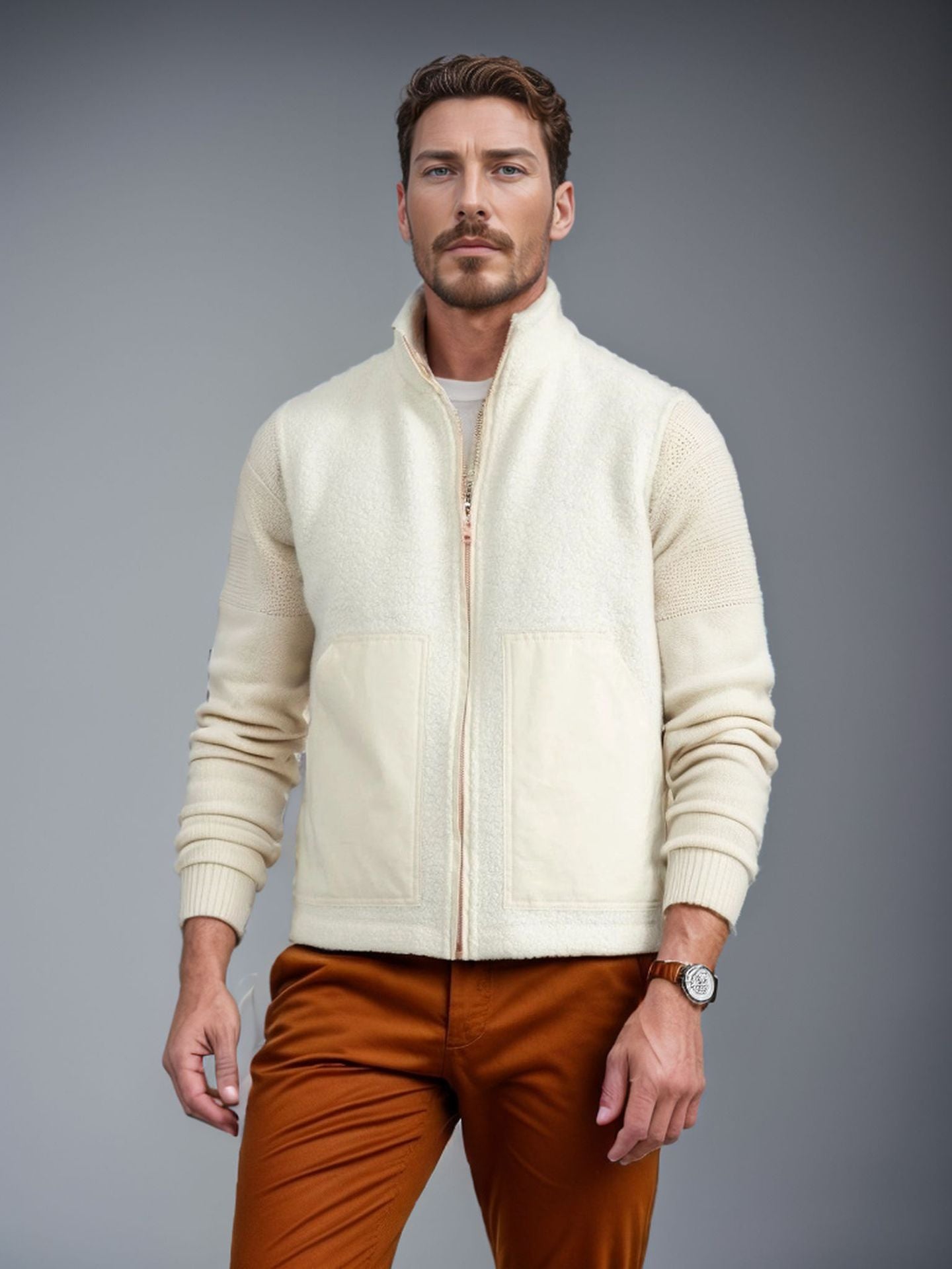 Herren modische Fleecejacke mit strukturiertem Kragen und praktischen Taschen Berg-Feldt