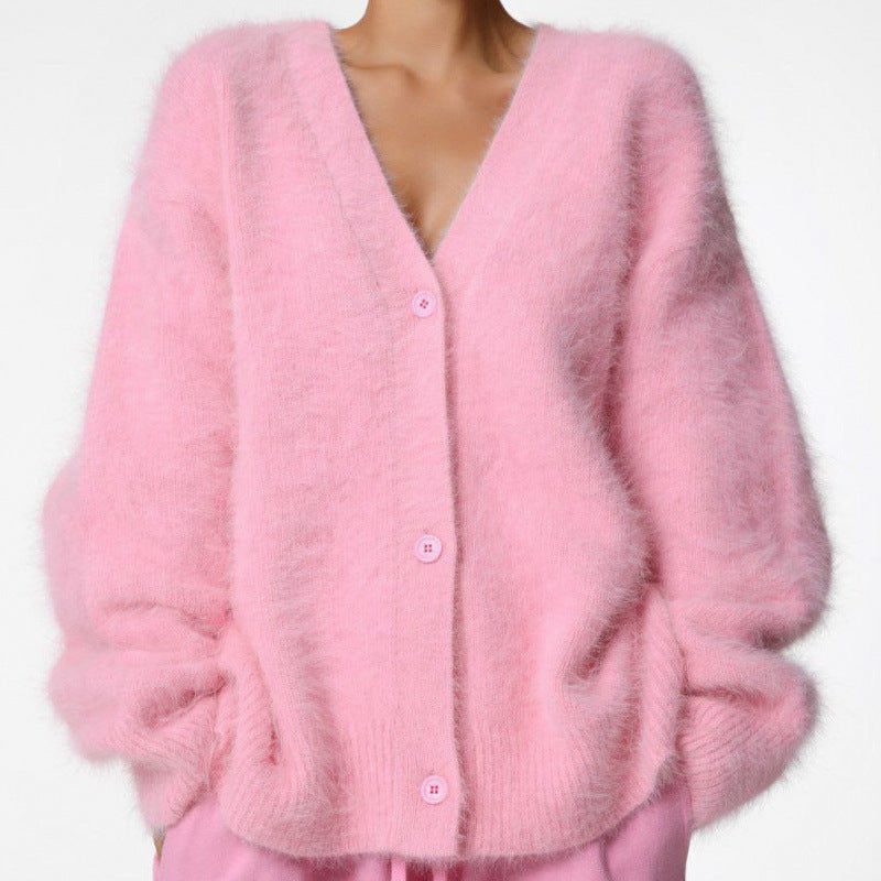 Gilet duveteux à col en V et coupe oversize Berg-Feldt pour femme