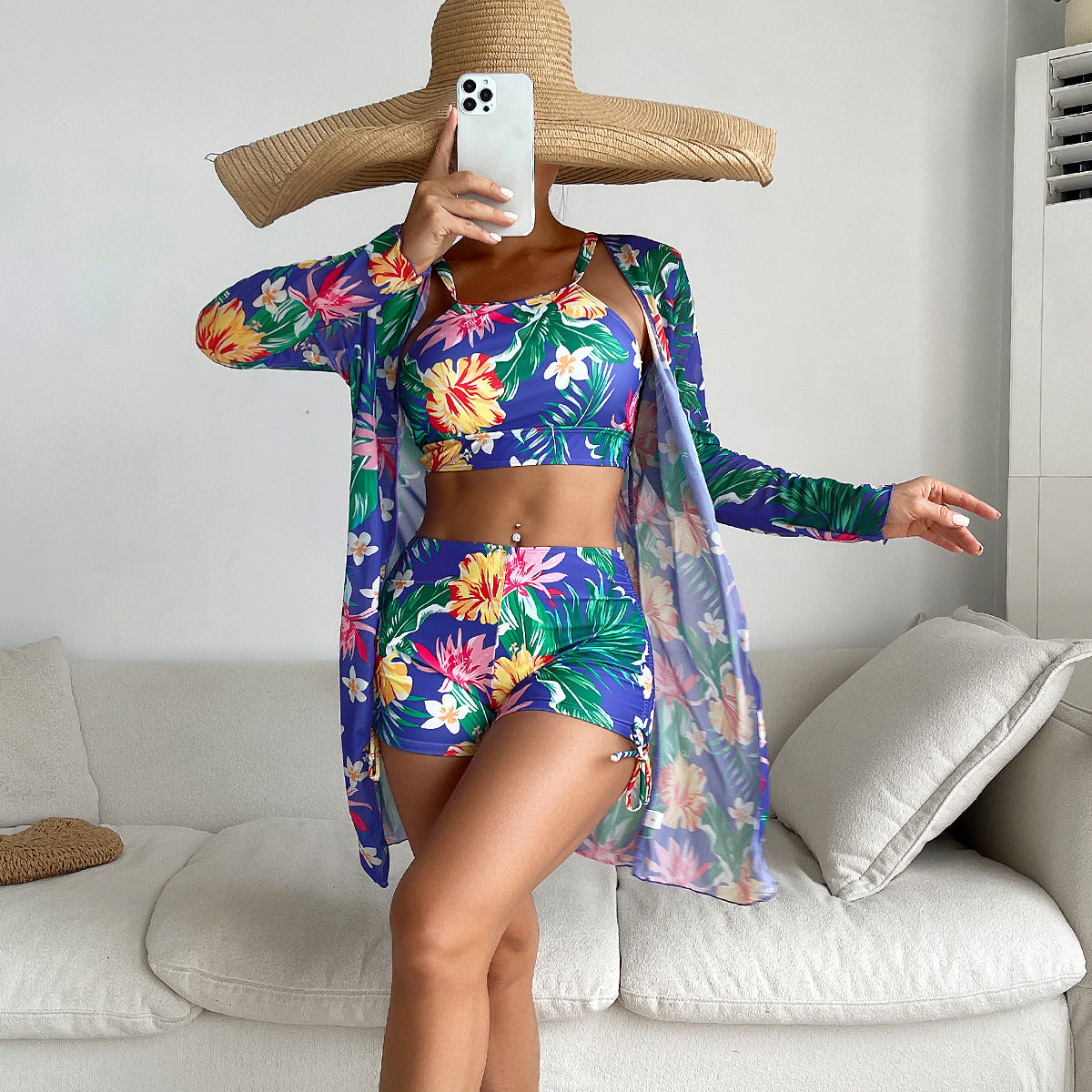 Ensemble de maillot de bain femme Berg-Feldt à motif floral avec veste de plage transparente