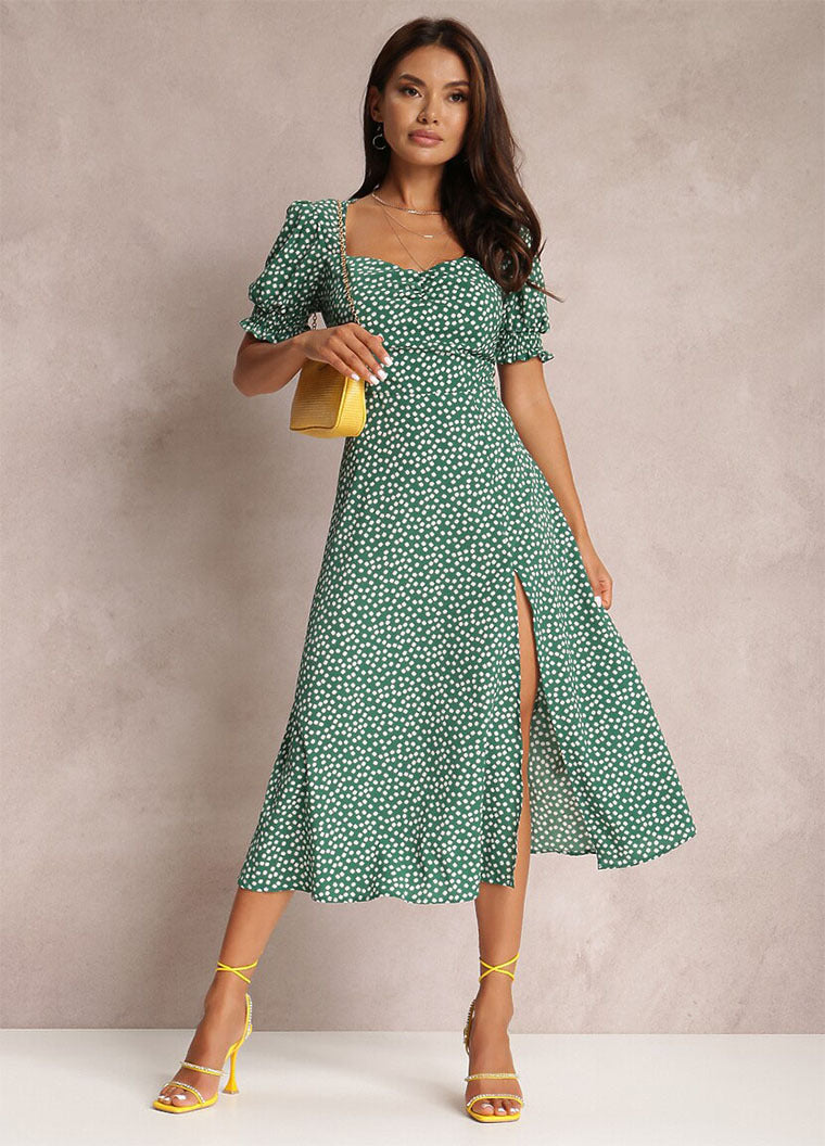 Robe midi élégante Berg-Feldt à manches bouffantes et fente haute