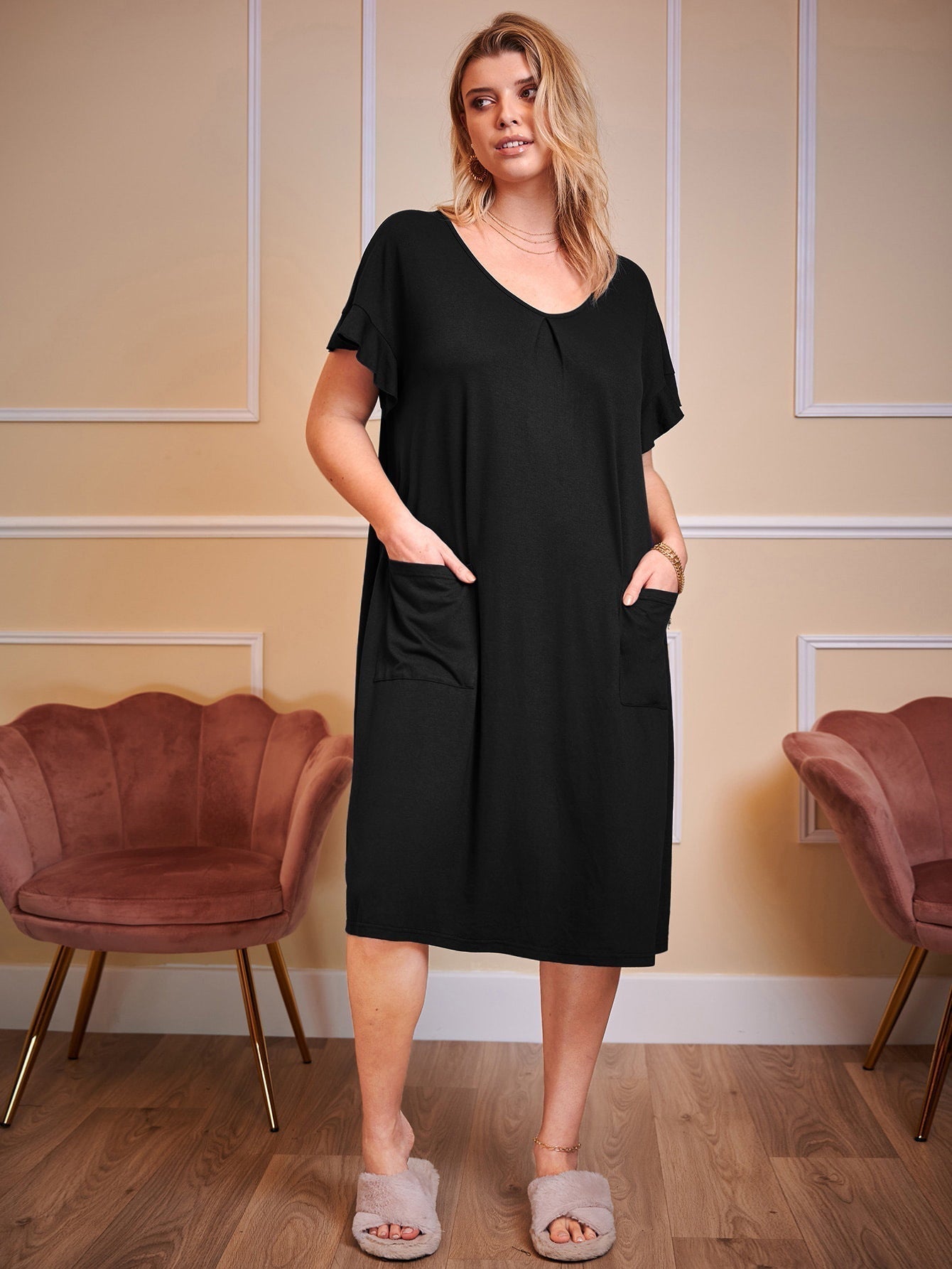 Robe de nuit en coton avec poches, grandes tailles par Fudus