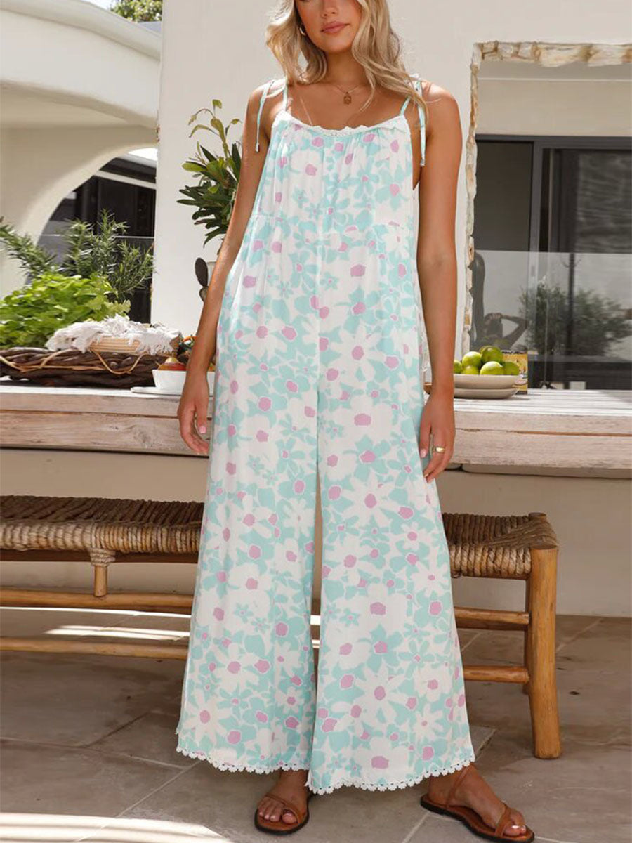 Lockerer Damen-Jumpsuit mit Blumenmuster und verstellbaren Spaghettiträgern von berg-feldt