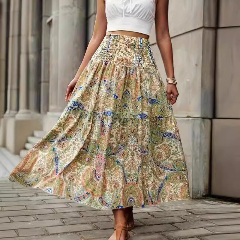Jupe longue pour femme avec taille élastique et imprimé cachemire coloré, de berg-feldt