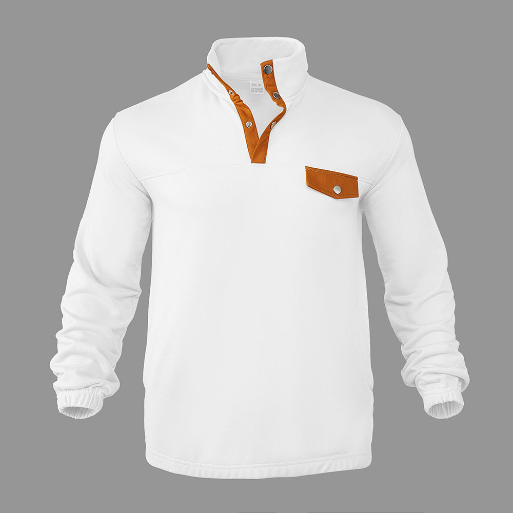 Herren Fleece-Pullover mit modernem Stehkragen und aufgesetzter Brusttasche Berg-Feldt