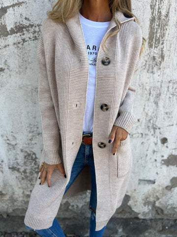 Long cardigan pour femme en maille côtelée de qualité supérieure avec boutons élégants, par Berg-Feldt