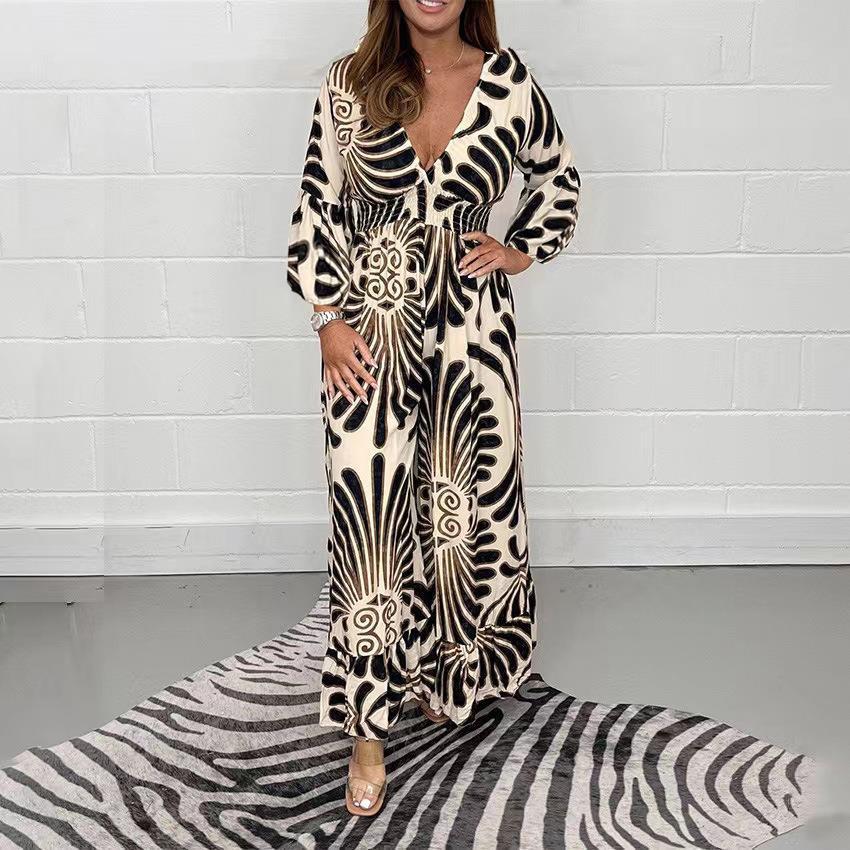 Robe longue bohème pour femme à col en V et manches bouffantes de berg-feldt