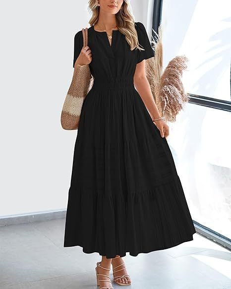Robe longue élégante à col en V et volants pour femme berg-feldt