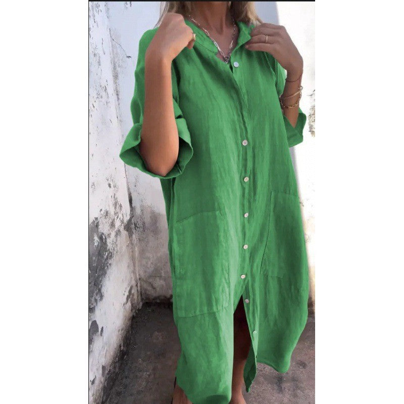 Leinenkleid für Damen mit Taschen und Knopfleiste von berg-feldt