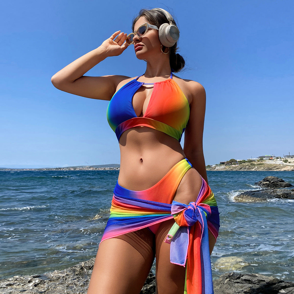 Berg-Feldt Bikini deux pièces pour femme, coupe échancrée avec jupe portefeuille