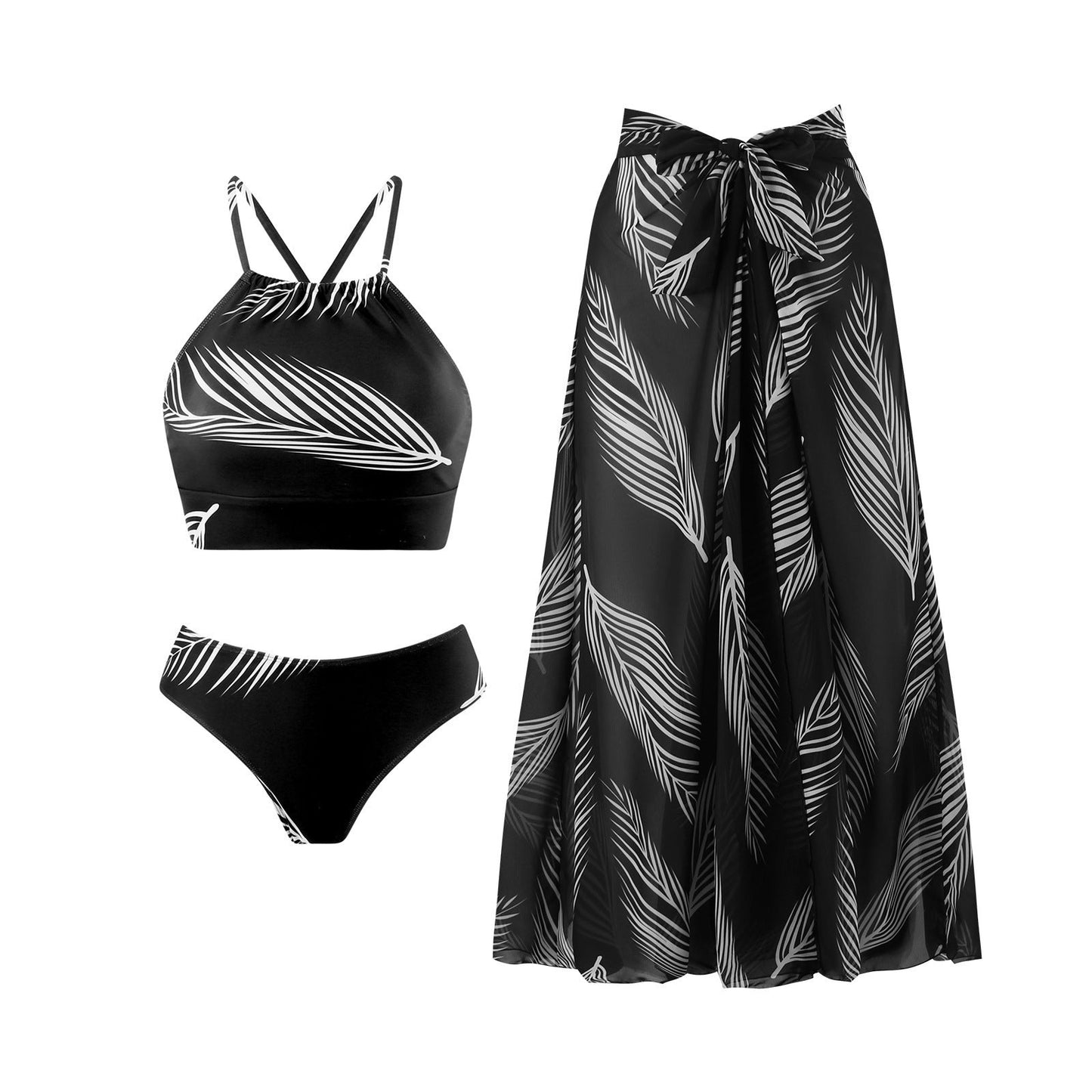 Ensemble bikini et paréo pour femme avec imprimé feuille tendance de berg-feldt