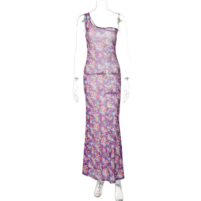Robe longue asymétrique en polaire douce pour femme avec imprimé floral coloré, par berg-feldt