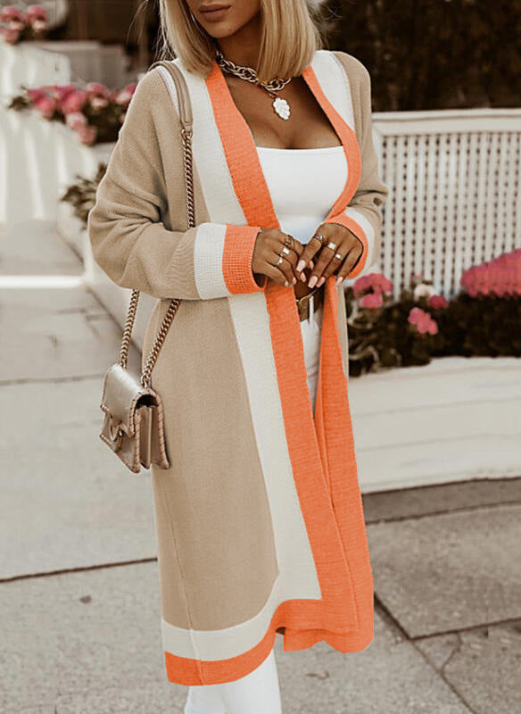 Damen Long Cardigan avec Blocs de Couleur et Devant Ouvert Berg-Feldt