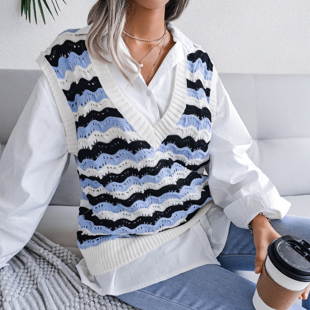 Gilet en tricot pour femme Berg-Feldt, col en V, motif ondulé